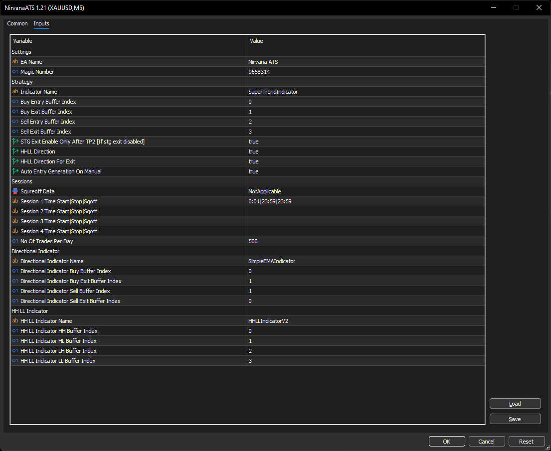 Nirvana ATS input configuration